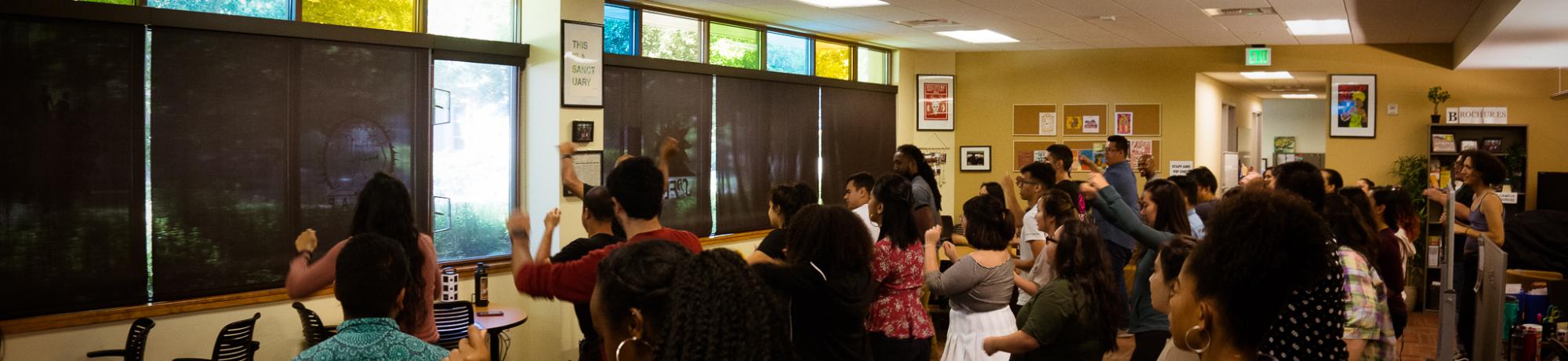 Image of a group of students dancing in the SRRC